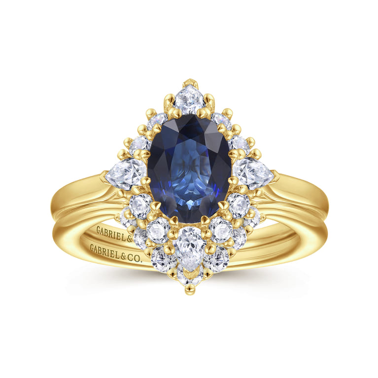 Ridley - 14K Yellow Gold Oval Halo Sapphire and Diamond Engagement Ring - 0.64 ct - Shot 4