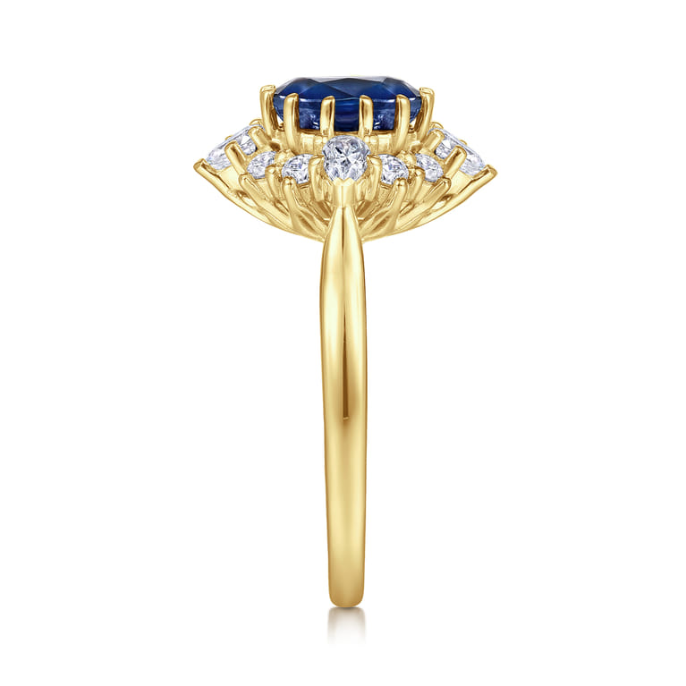 Ridley - 14K Yellow Gold Oval Halo Sapphire and Diamond Engagement Ring - 0.64 ct - Shot 5