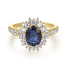 Imani - 14K Yellow Gold Oval Halo Sapphire and Diamond Engagement Ring - 0.83 ct