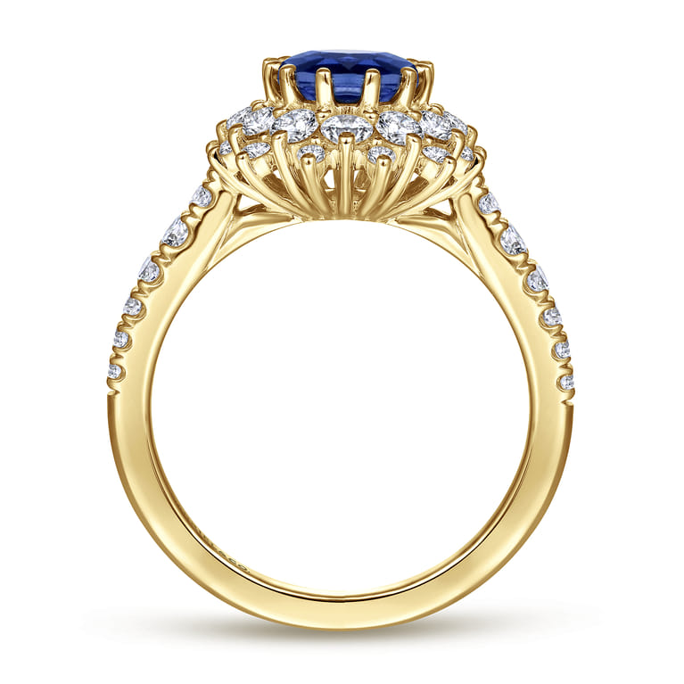 Imani - 14K Yellow Gold Oval Halo Sapphire and Diamond Engagement Ring - 0.83 ct - Shot 2