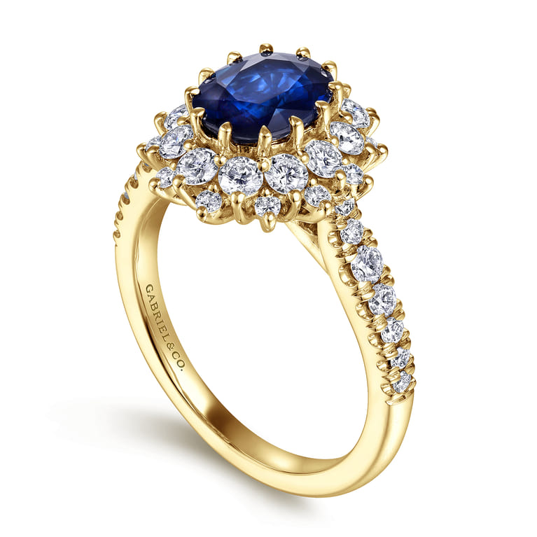 Imani - 14K Yellow Gold Oval Halo Sapphire and Diamond Engagement Ring - 0.83 ct - Shot 3