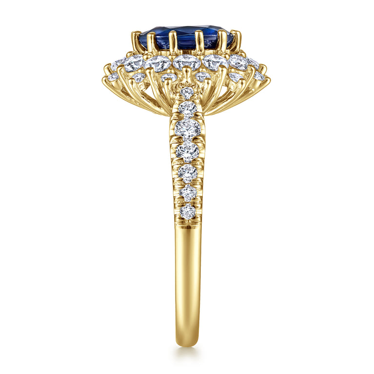 Imani - 14K Yellow Gold Oval Halo Sapphire and Diamond Engagement Ring - 0.83 ct - Shot 5