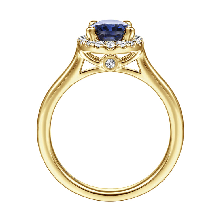 Jordana - 14K Yellow Gold Oval Halo Sapphire and Diamond Engagement Ring - 0.19 ct - Shot 2