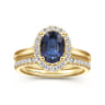 Jordana - 14K Yellow Gold Oval Halo Sapphire and Diamond Engagement Ring - 0.19 ct