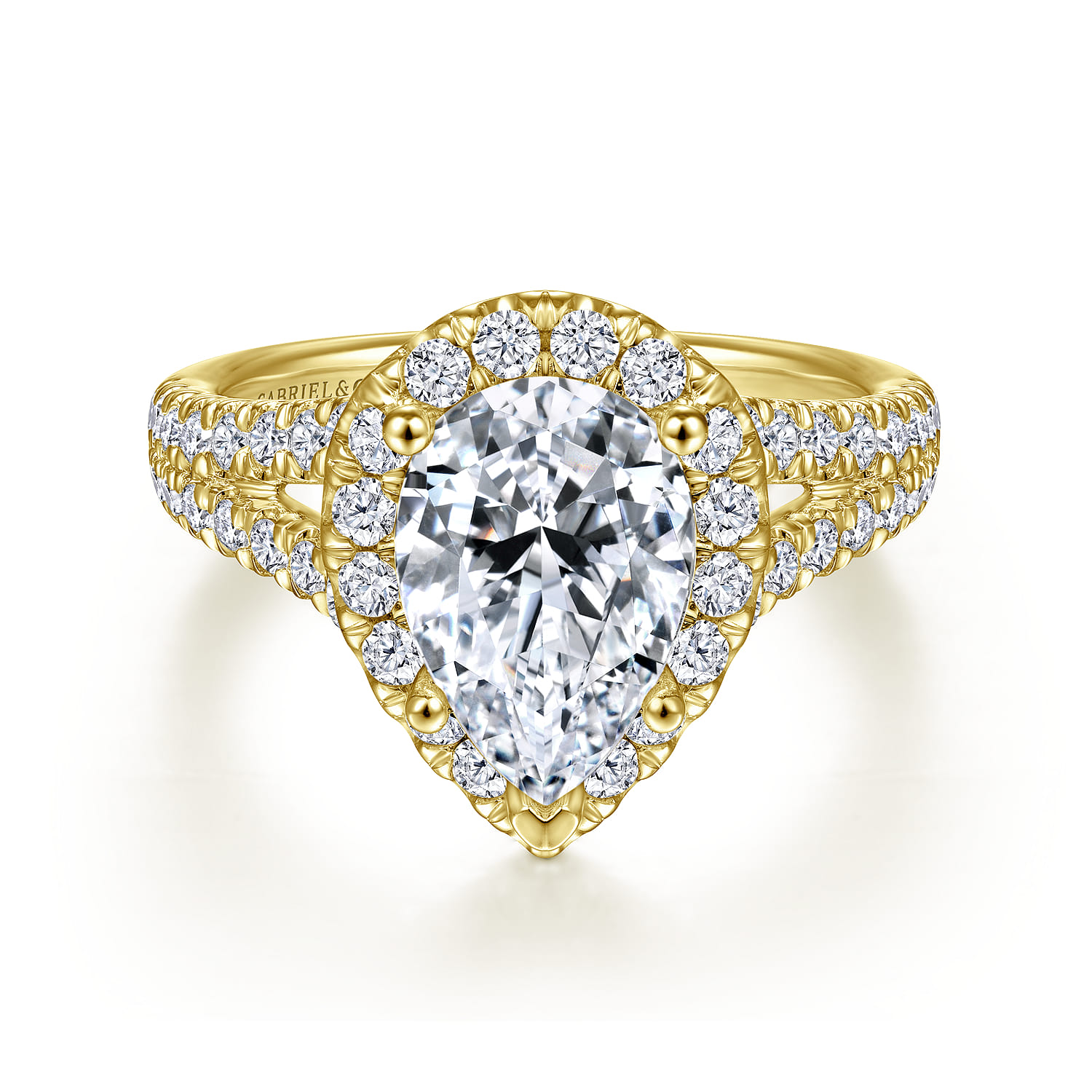 James - 14K Yellow Gold Pear Shape Halo Diamond Engagement Ring - 0.89 ct - Shot 1