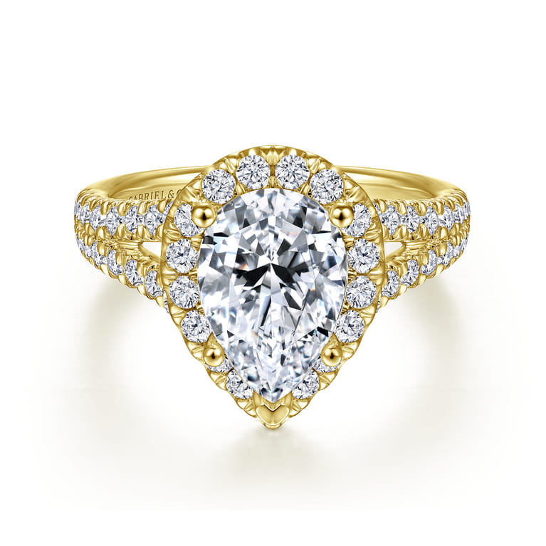 James - 14K Yellow Gold Pear Shape Halo Diamond Engagement Ring - 0.89 ct - Shot 1