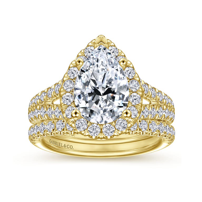 James - 14K Yellow Gold Pear Shape Halo Diamond Engagement Ring - 0.89 ct - Shot 4