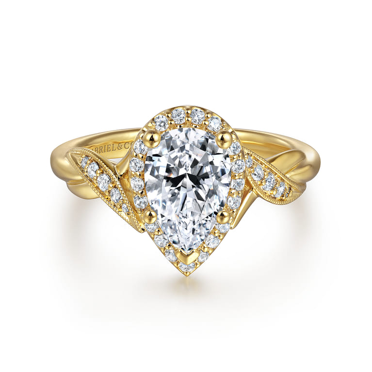 Shae - Vintage Inspired 14K Yellow Gold Pear Shape Halo Diamond Engagement Ring - 0.17 ct - Shot 1