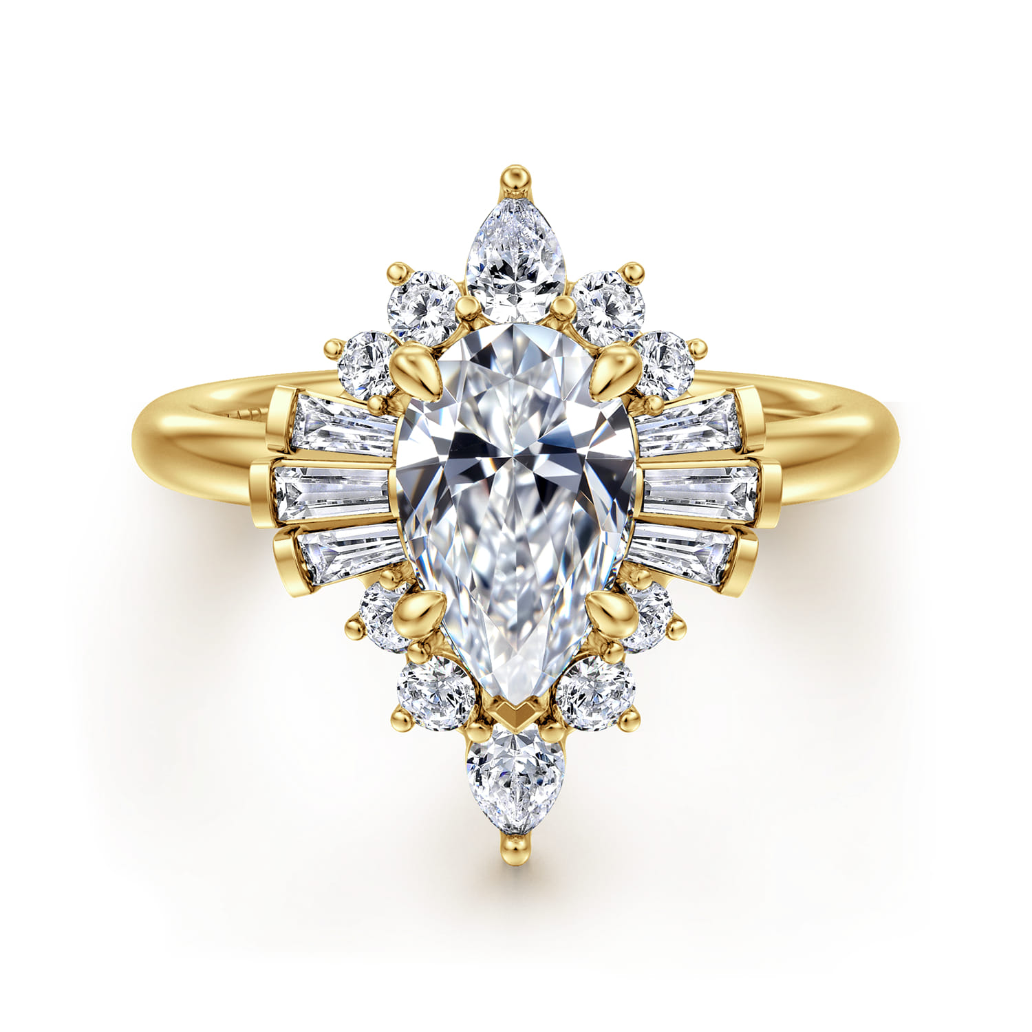 Emarie - 14K Yellow Gold Pear Shape Halo Diamond Engagement Ring - 0.7 ct - Shot 1