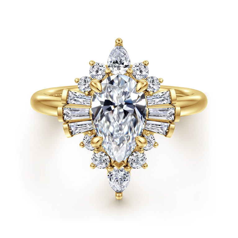 Emarie - 14K Yellow Gold Pear Shape Halo Diamond Engagement Ring - 0.7 ct - Shot 1