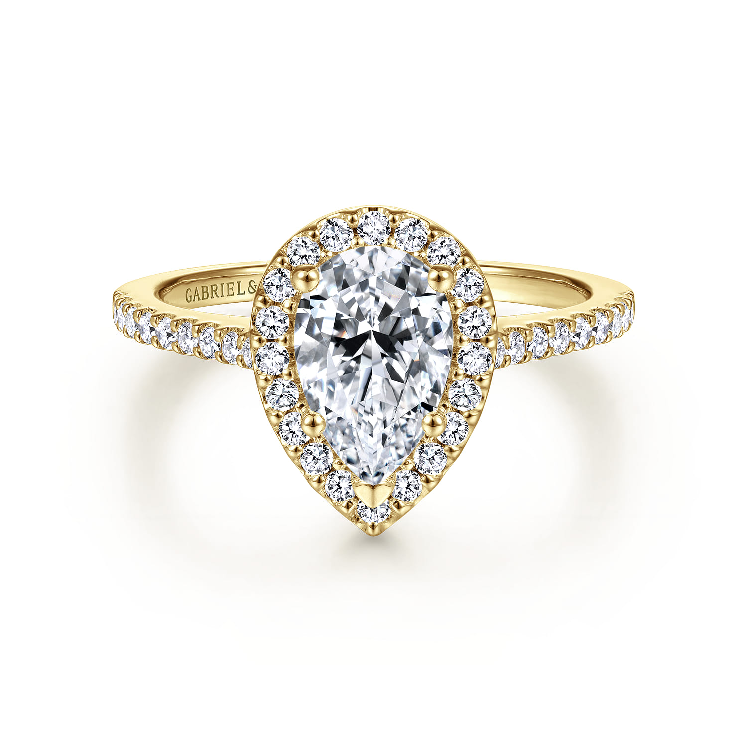 Carly - 14K Yellow Gold Pear Shape Halo Diamond Engagement Ring - 0.31 ct - Shot 1