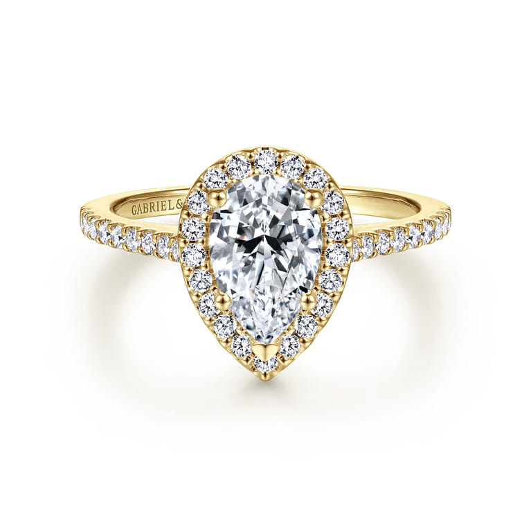 Carly - 14K Yellow Gold Pear Shape Halo Diamond Engagement Ring - 0.31 ct - Shot 1