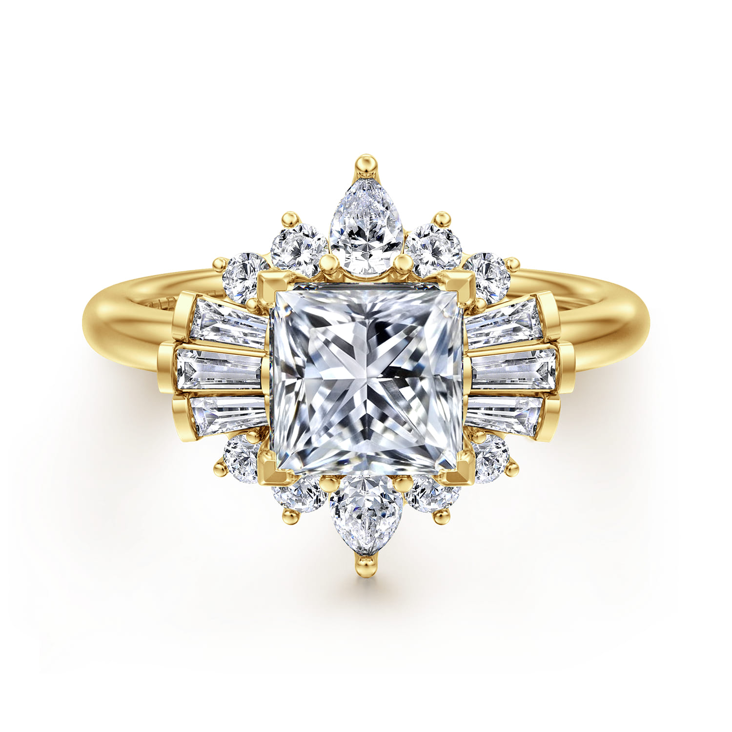 Emarie - 14K Yellow Gold Princess Halo Diamond Engagement Ring - 0.65 ct - Shot 1