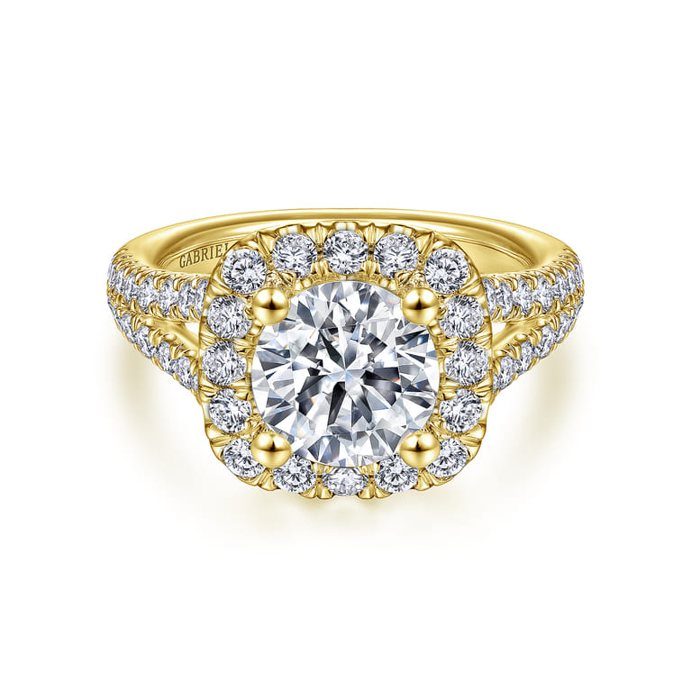 James - 14K Yellow Gold Cushion Halo Round Diamond Engagement Ring - 0.97 ct - Shot 1