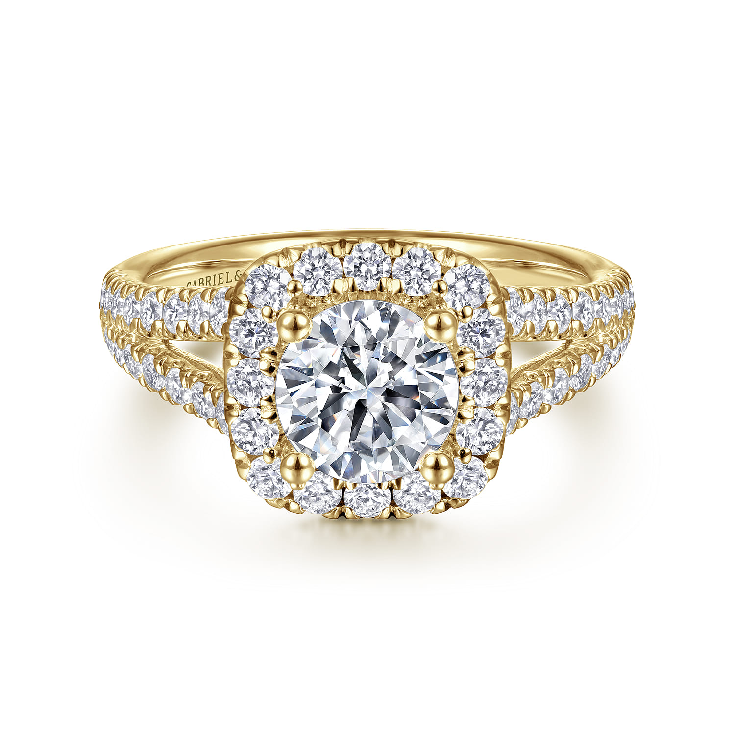 James - 14K Yellow Gold Cushion Halo Round Diamond Engagement Ring - 0.78 ct - Shot 1