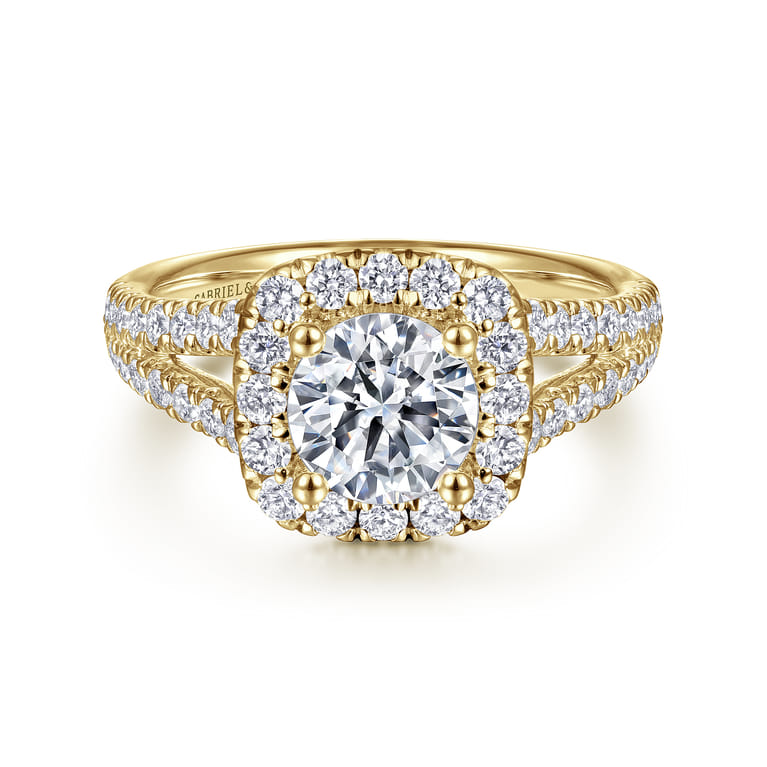James - 14K Yellow Gold Cushion Halo Round Diamond Engagement Ring - 0.78 ct - Shot 1
