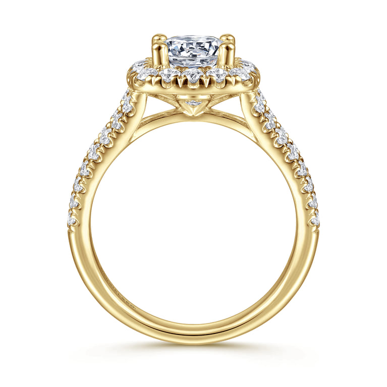 James - 14K Yellow Gold Cushion Halo Round Diamond Engagement Ring - 0.78 ct - Shot 2