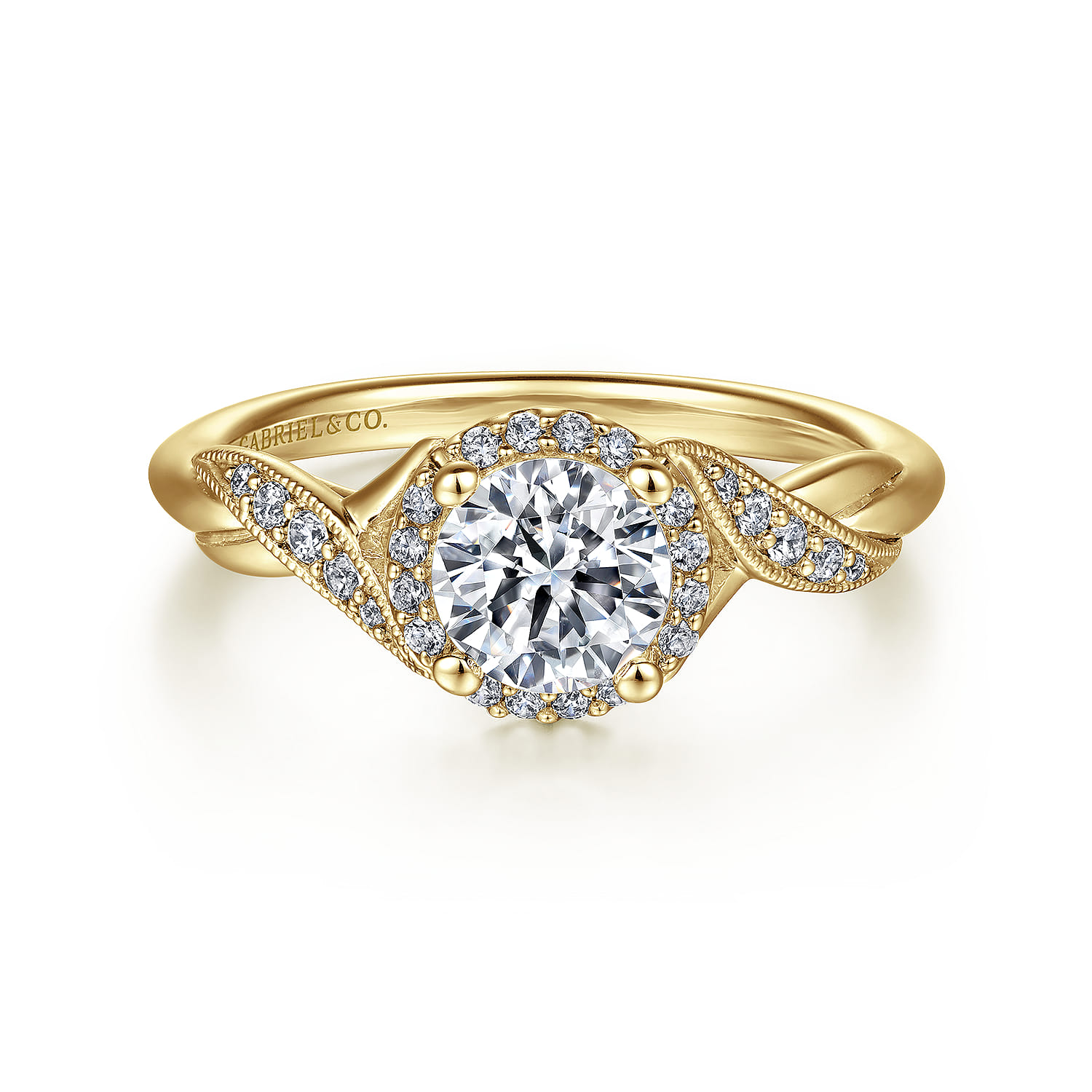 Shae - Vintage Inspired 14K Yellow Gold Round Halo Diamond Engagement Ring - 0.13 ct - Shot 1