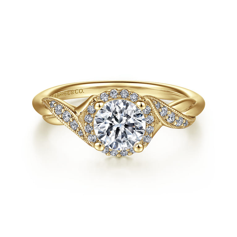 Shae - Vintage Inspired 14K Yellow Gold Round Halo Diamond Engagement Ring - 0.13 ct - Shot 1
