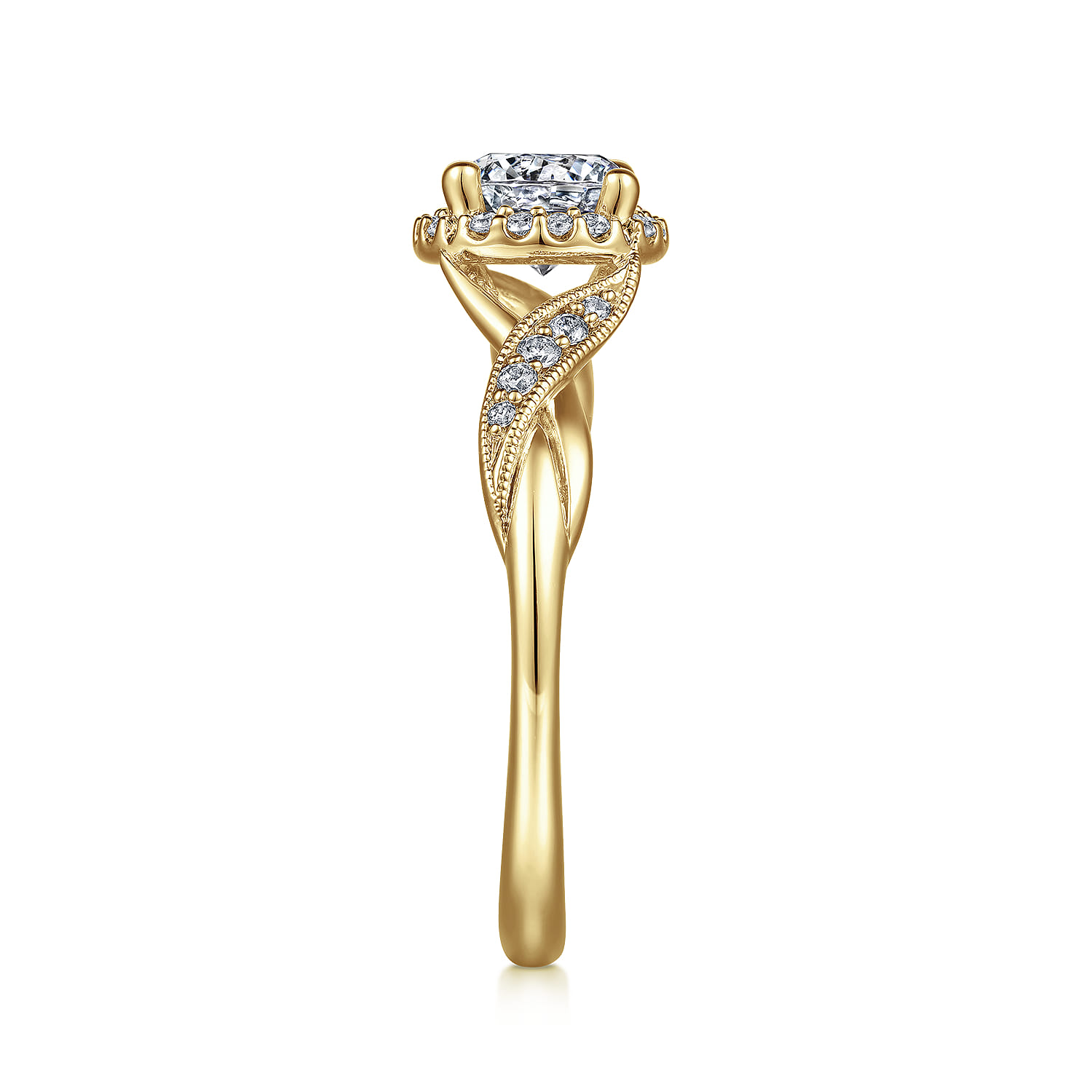 Shae - Vintage Inspired 14K Yellow Gold Round Halo Diamond Engagement Ring - 0.13 ct - Shot 5