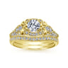 Abel - Unique 14K Yellow Gold Vintage Inspired Diamond Halo Engagement Ring - 0.3 ct