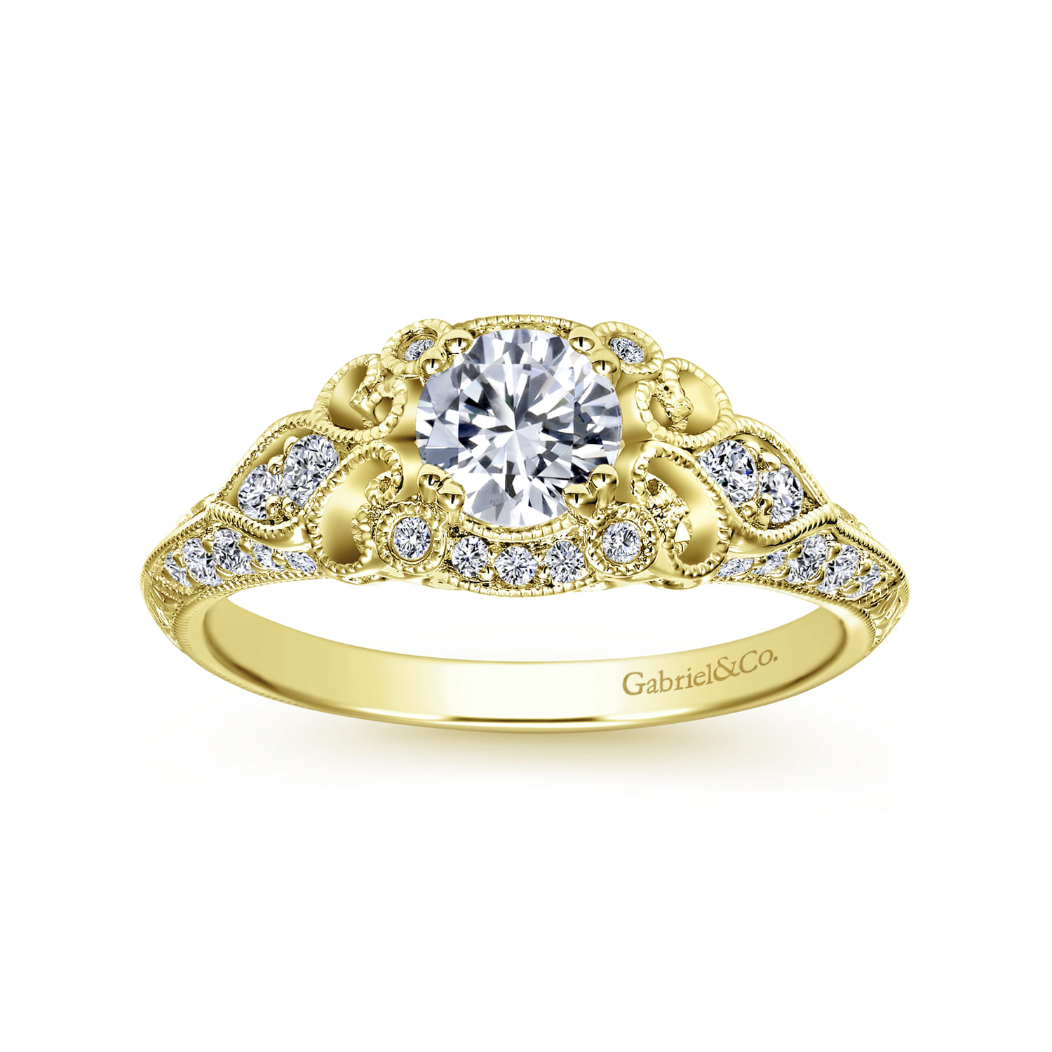 Abel - Unique 14K Yellow Gold Vintage Inspired Diamond Halo Engagement Ring - 0.3 ct - Shot 5