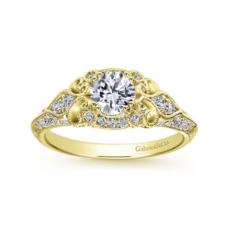 Abel - Unique 14K Yellow Gold Vintage Inspired Diamond Halo Engagement Ring - 0.3 ct - Shot 5