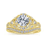 Annadale - Unique 14K Yellow Gold Vintage Inspired Diamond Halo Engagement Ring - 0.4 ct