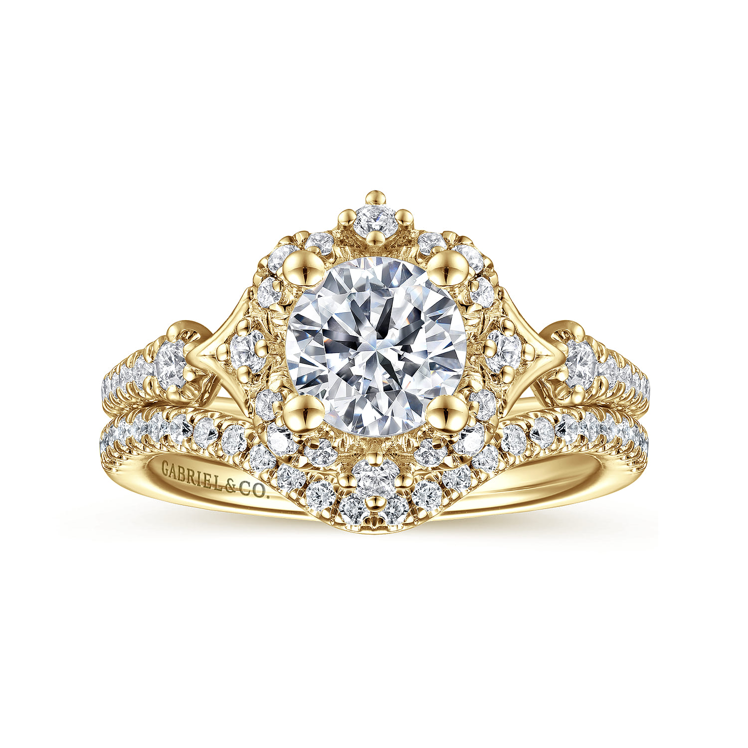Veronique - Unique 14K Yellow Gold Vintage Inspired Halo Diamond Engagement Ring - 0.34 ct - Shot 4