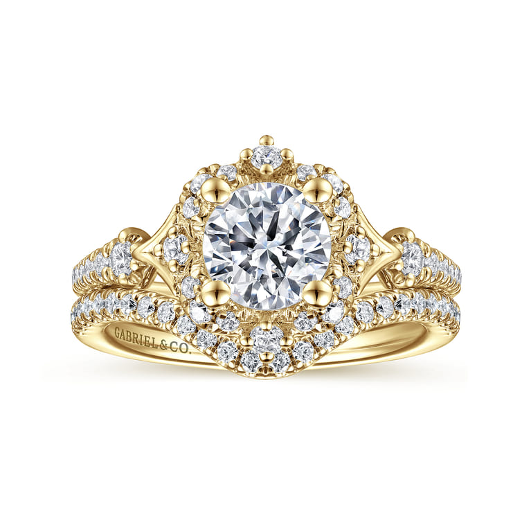 Veronique - Unique 14K Yellow Gold Vintage Inspired Halo Diamond Engagement Ring - 0.34 ct - Shot 4
