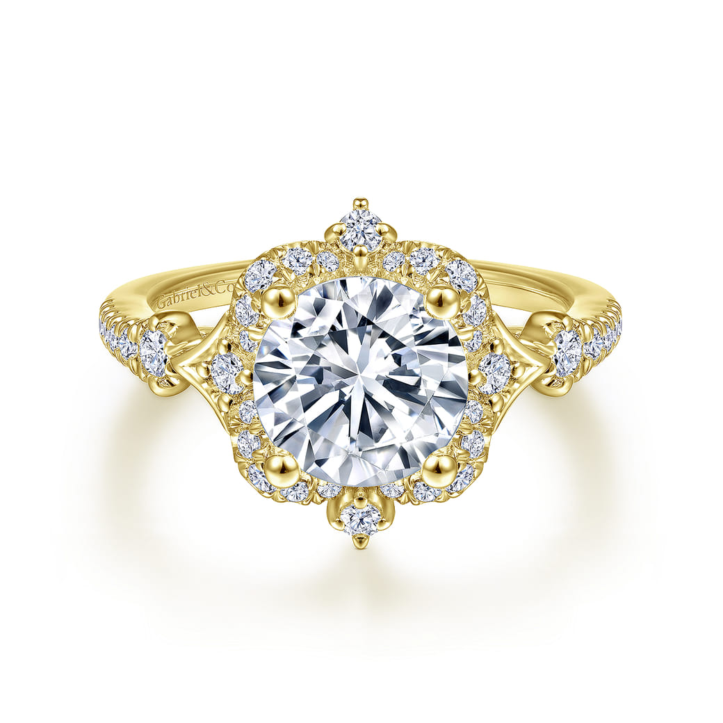 Round Halo Ring in 14k Yellow Gold | Gabriel \u0026 Co. ER14411R8Y44JJ, image size:1040x1040