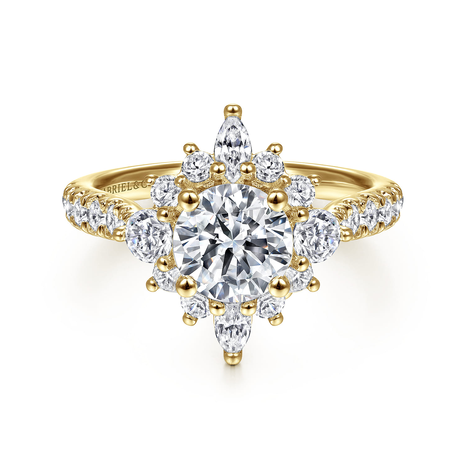 Astor - Unique 14K Yellow Gold Round Halo Diamond Engagement Ring - 1 ct - Shot 1