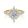 Astor - Unique 14K Yellow Gold Round Halo Diamond Engagement Ring - 1 ct