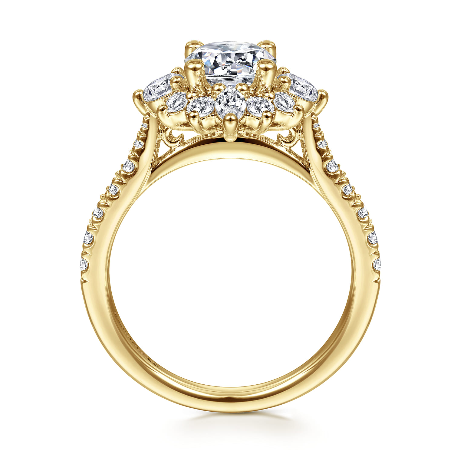 Astor - Unique 14K Yellow Gold Round Halo Diamond Engagement Ring - 1 ct - Shot 2