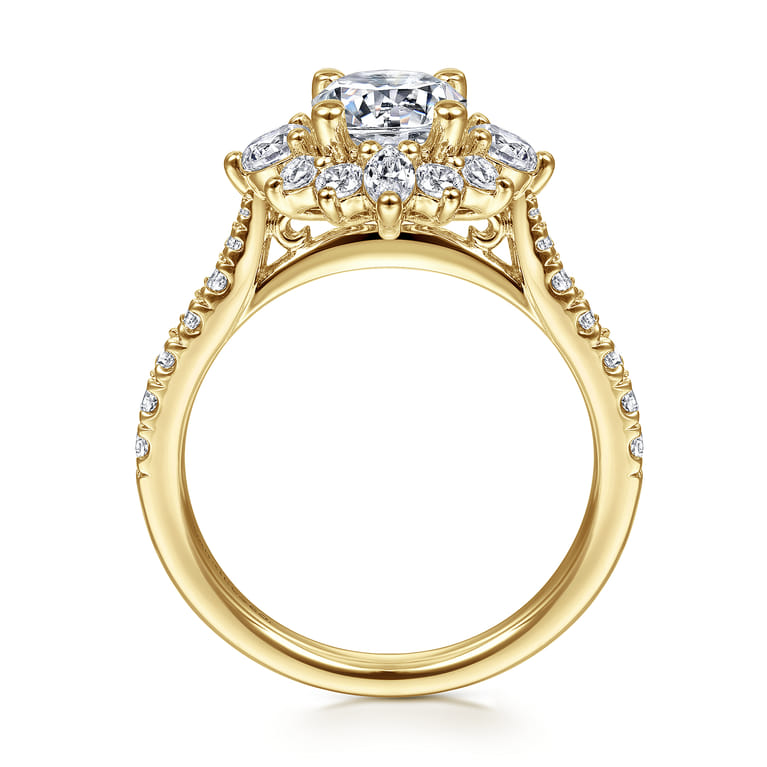 Astor - Unique 14K Yellow Gold Round Halo Diamond Engagement Ring - 1 ct - Shot 2