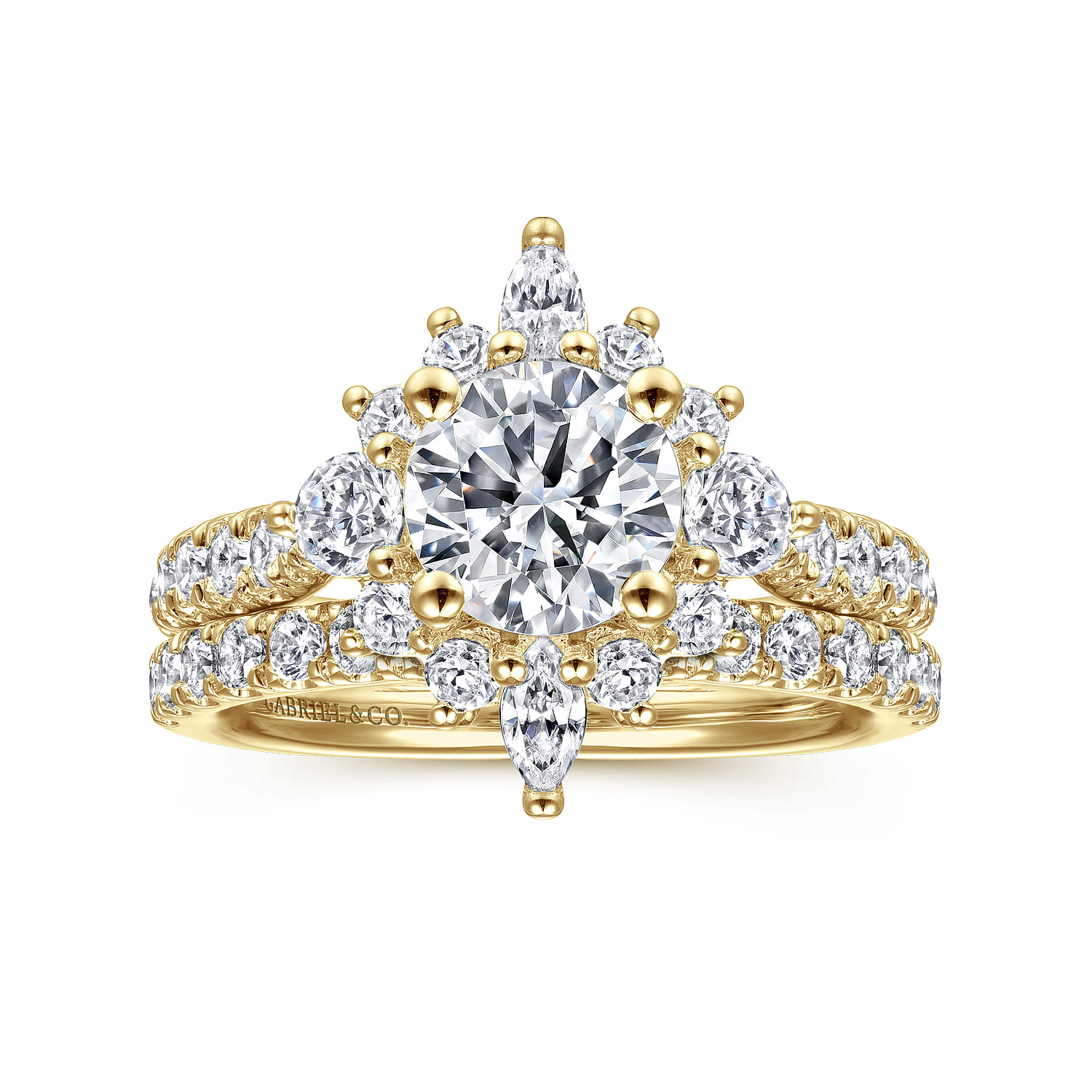 Astor - Unique 14K Yellow Gold Round Halo Diamond Engagement Ring - 1 ct - Shot 4