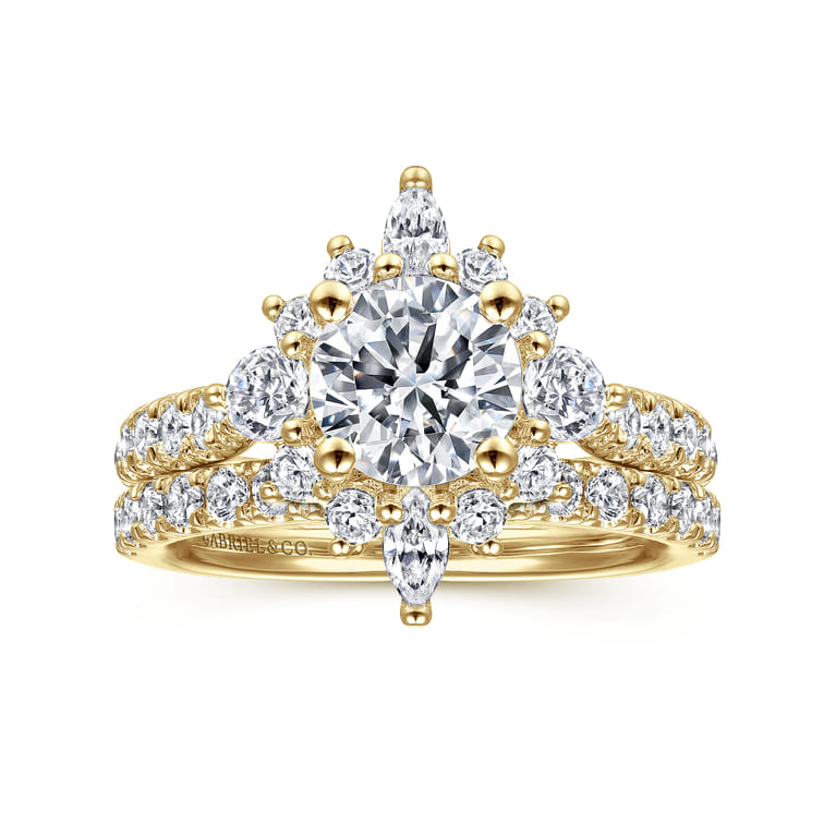 Astor - Unique 14K Yellow Gold Round Halo Diamond Engagement Ring - 1 ct - Shot 4