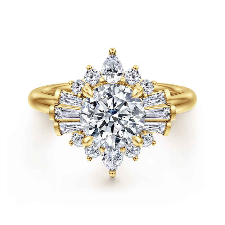 Emarie - 14K Yellow Gold Round Halo Diamond Engagement Ring - 0.65 ct - Shot 1