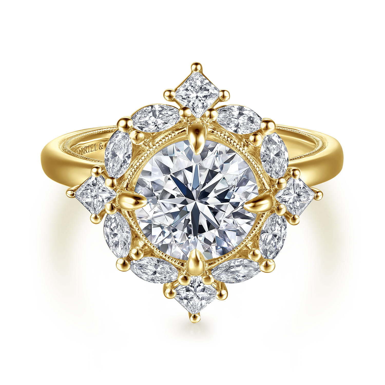 Fernanda - 14K Yellow Gold Compass Prong Round Halo Diamond Engagement Ring - 0.65 ct - Shot 1