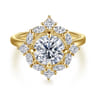 Fernanda - 14K Yellow Gold Compass Prong Round Halo Diamond Engagement Ring - 0.65 ct