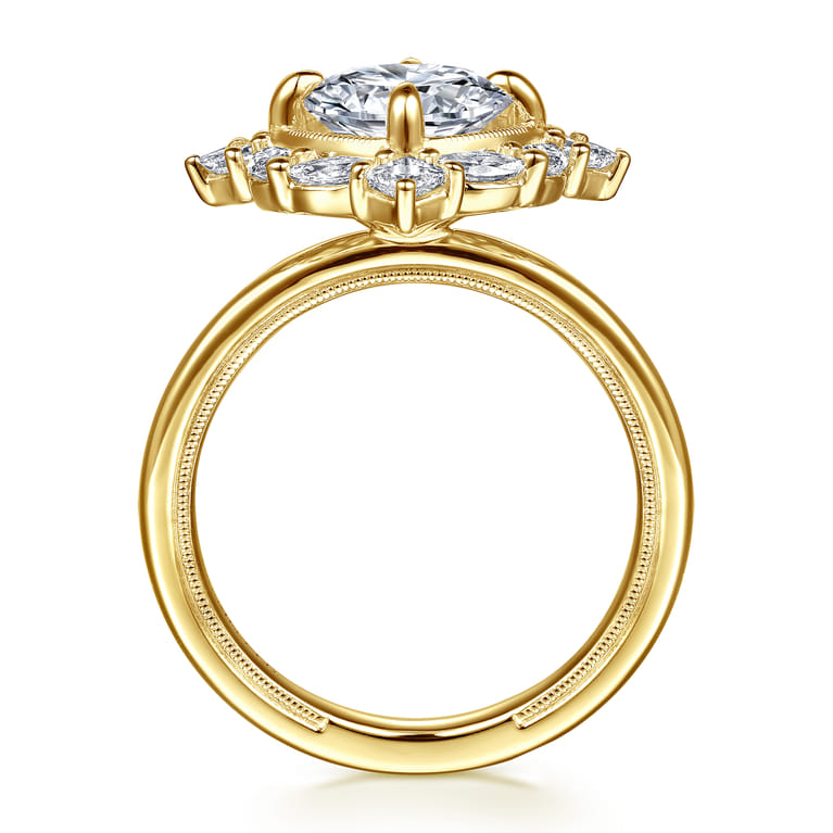 Fernanda - 14K Yellow Gold Compass Prong Round Halo Diamond Engagement Ring - 0.65 ct - Shot 2