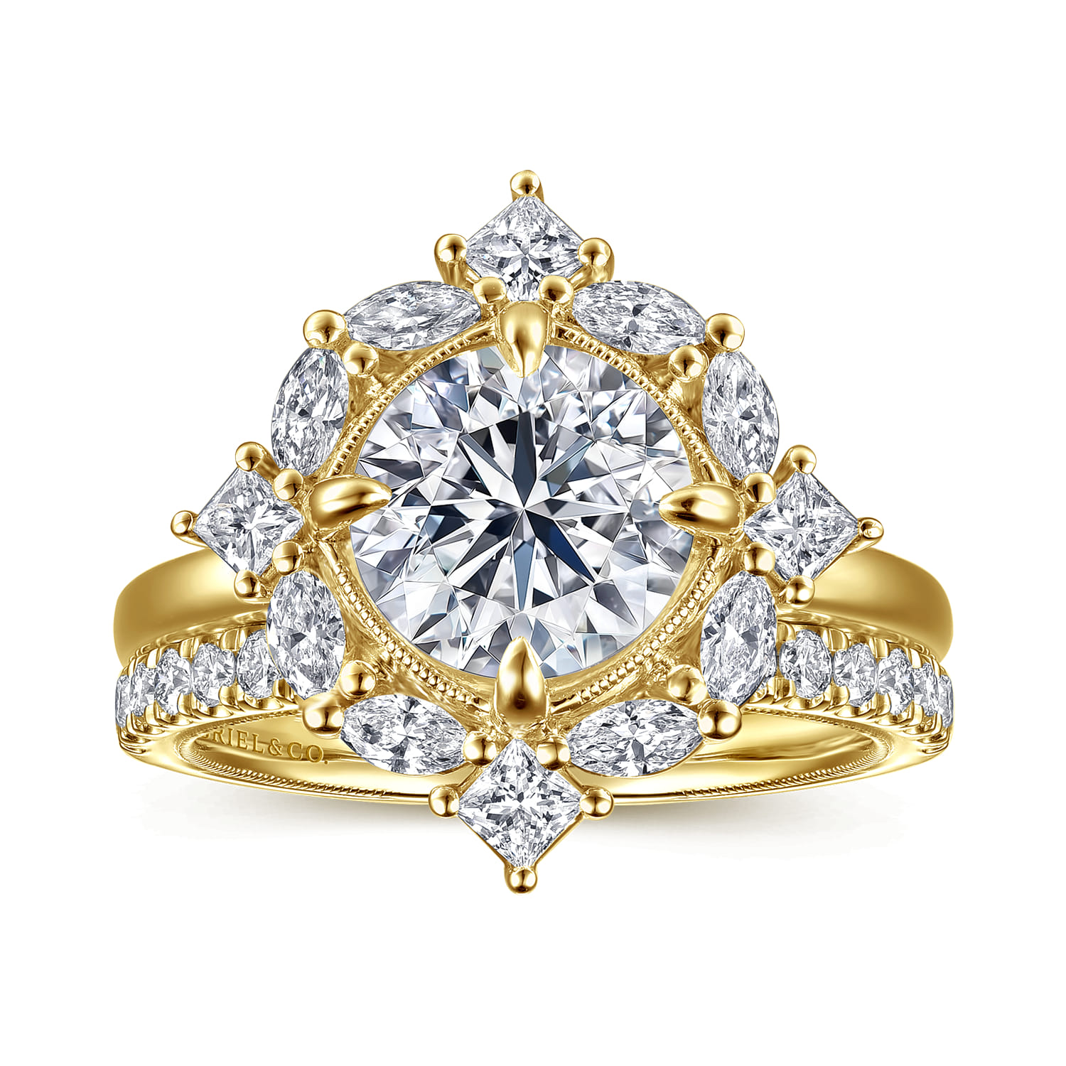 Fernanda - 14K Yellow Gold Compass Prong Round Halo Diamond Engagement Ring - 0.65 ct - Shot 4