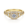 Delilah - Vintage Inspired 14K Yellow Gold Cushion Halo Round Complete Diamond Engagement Ring - 0.7 ct