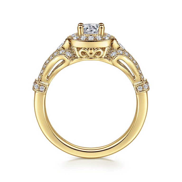 Delilah - Vintage Inspired 14K Yellow Gold Cushion Halo Round Complete Diamond Engagement Ring - 0.7 ct - Shot 2
