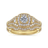 Delilah - Vintage Inspired 14K Yellow Gold Cushion Halo Round Complete Diamond Engagement Ring - 0.7 ct