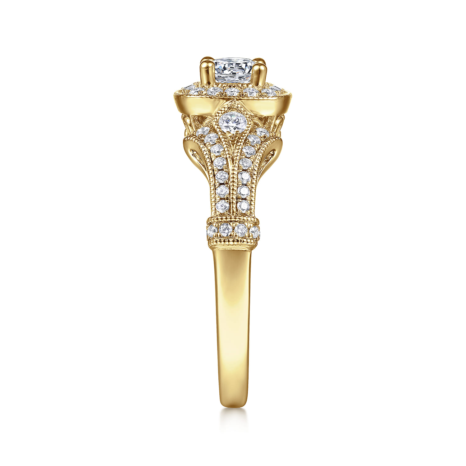 Delilah - Vintage Inspired 14K Yellow Gold Cushion Halo Round Complete Diamond Engagement Ring - 0.7 ct - Shot 5
