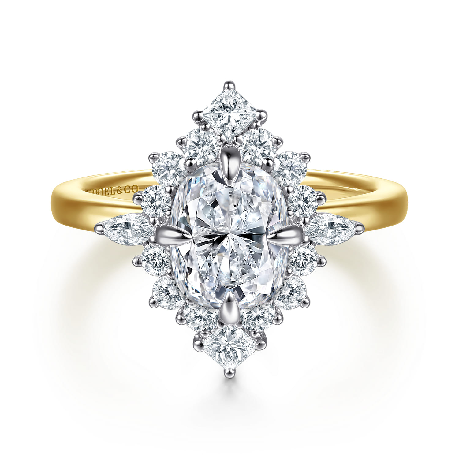 Felicity - 14K White-Yellow Gold Elongated Cushion Halo Diamond Engagement Ring - 0.6 ct - Shot 1