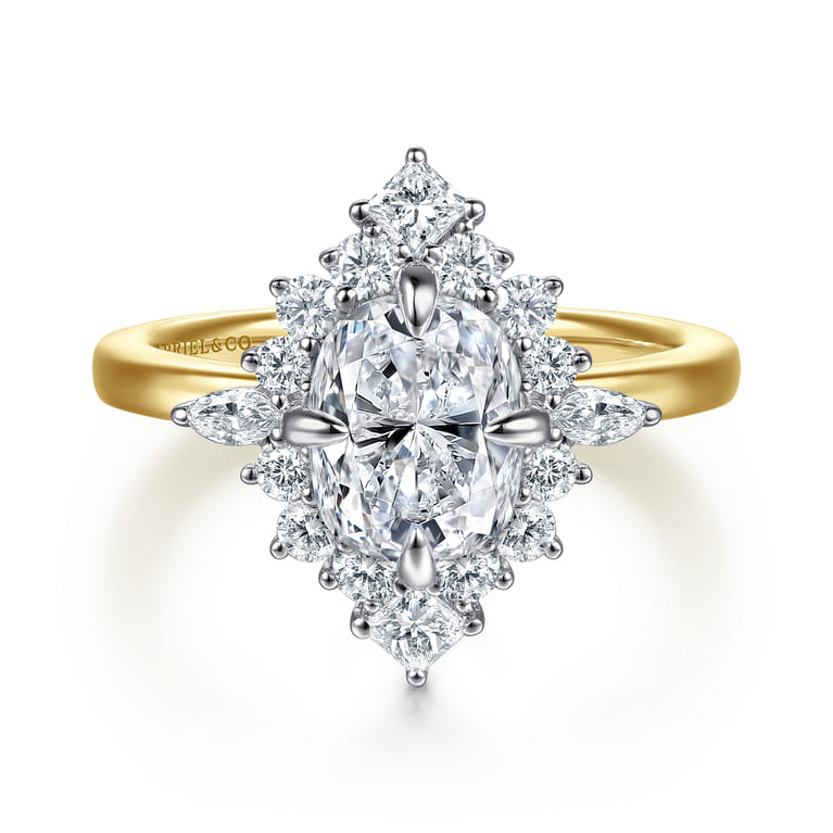 Felicity - 14K White-Yellow Gold Elongated Cushion Halo Diamond Engagement Ring - 0.6 ct - Shot 1