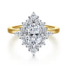 Felicity - 14K White-Yellow Gold Elongated Cushion Halo Diamond Engagement Ring - 0.6 ct
