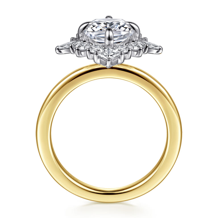 Felicity - 14K White-Yellow Gold Elongated Cushion Halo Diamond Engagement Ring - 0.6 ct - Shot 2